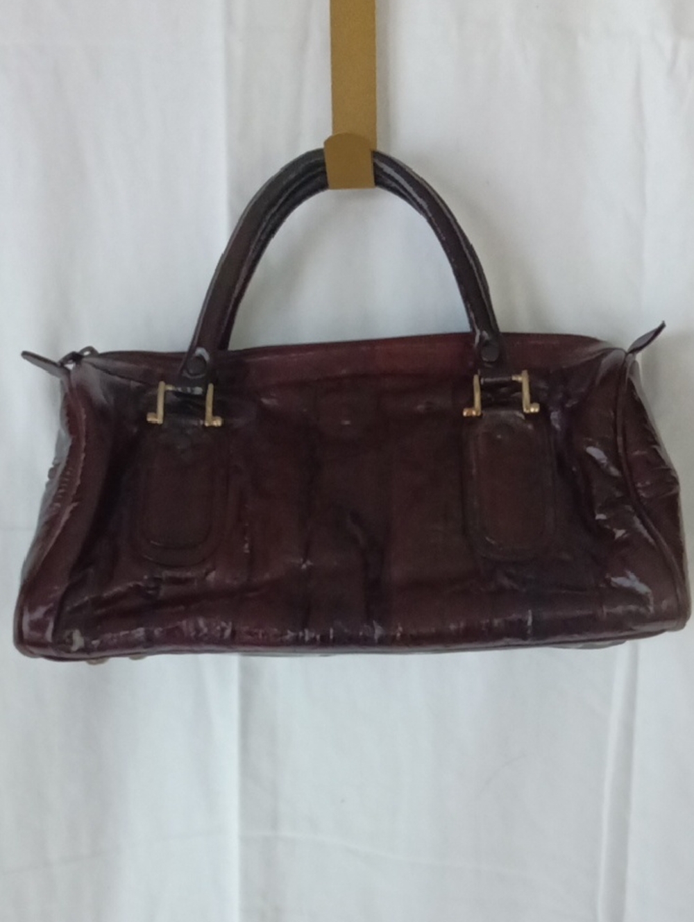 Eel Vintage Glossy Dark Brown Women's Leather Satchel Handbag.
